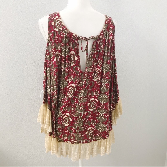 Ciel USA boho lace trim cold shoulder floral tunic - Picture 6 of 8